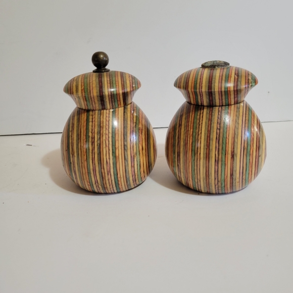 Mr. Dudley Striped Rainbow Design Wooden Salt And Pepper Shaker Set - MCM Design - Picture 5 of 7